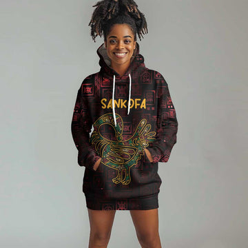 Afro-American Culture Hoodie Dress Adinkra Sankofa Bird - Cosmic Red LT7