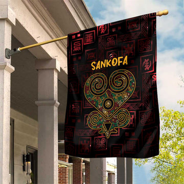 Afro-American Culture Garden Flag Adinkra Sankofa Heart - Cosmic Red LT7
