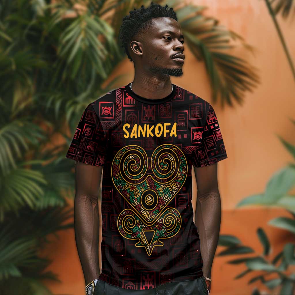 Afro-American Culture T shirt Adinkra Sankofa Heart - Cosmic Red LT7