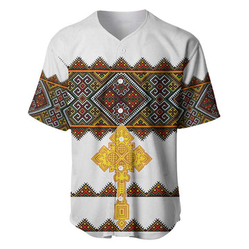 Eritrea Baseball Jersey Tilet Mix Eritrean Cross - White LT7