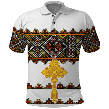 Eritrea Polo Shirt Tilet Mix Eritrean Cross White LT7