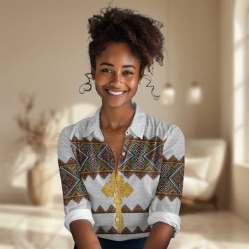 Eritrea Women Casual Shirt Tilet Mix Eritrean Cross - White LT7