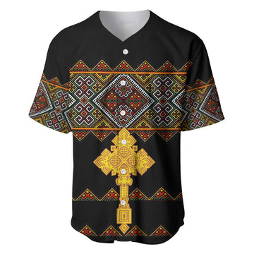 Eritrea Baseball Jersey Tilet Mix Eritrean Cross - Black LT7