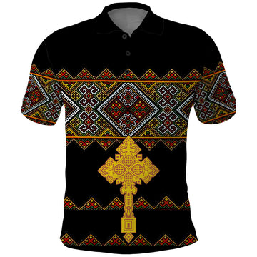 Eritrea Polo Shirt Tilet Mix Eritrean Cross Black LT7