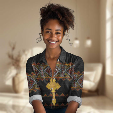 Eritrea Women Casual Shirt Tilet Mix Eritrean Cross - Black LT7