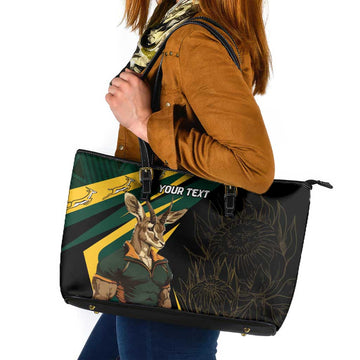 South Africa Personalised Leather Tote Bag Springbok Mascot Dynamic LT7