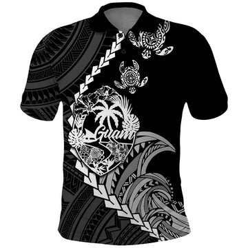 Custom Guam Polo Shirt Tribal Turtles Curves Style Black LT7