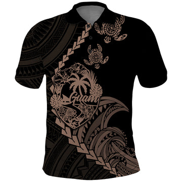 Custom Guam Polo Shirt Tribal Turtles Curves Style Brown LT7