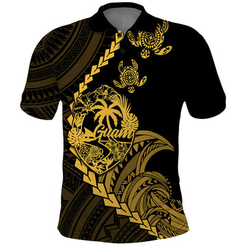 Custom Guam Polo Shirt Tribal Turtles Curves Style Gold LT7