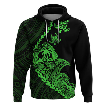 Custom Guam Hoodie Tribal Turtles Curves Style - Green LT7