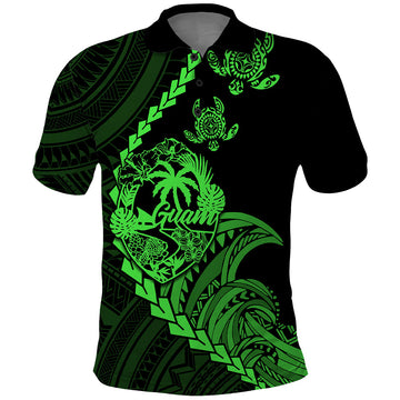 Custom Guam Polo Shirt Tribal Turtles Curves Style Green LT7