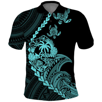 Custom Guam Polo Shirt Tribal Turtles Curves Style Turquoise LT7