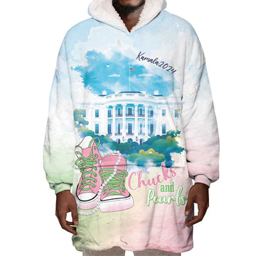 Chucks N Pearls 2024 Wearable Blanket Hoodie Pink Green Rocking The World LT7