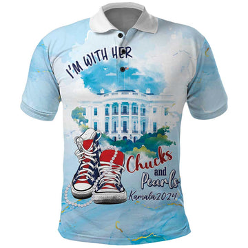 Chucks N Pearls 2024 Polo Shirt I'm With Her LT7