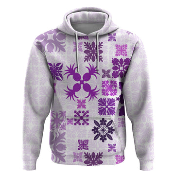 Vintage Hawaii Hoodie Hawaiian Quilt Kapa Mismatch Purple LT7