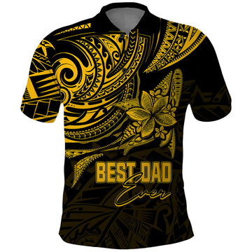 Custom Fathers Day Polynesian Polo Shirt Best Dad Ever Gold LT7