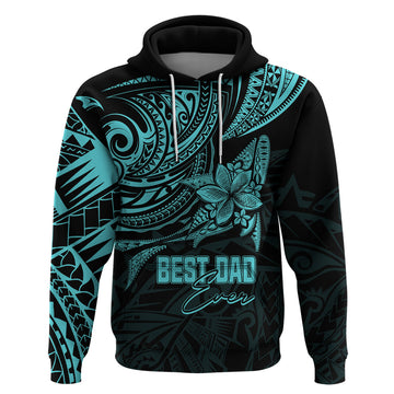 Personalised Father's Day Polynesian Hoodie Best Dad Ever - Turquoise LT7