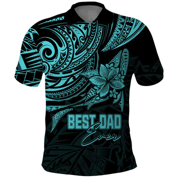 Custom Fathers Day Polynesian Polo Shirt Best Dad Ever Turquoise LT7