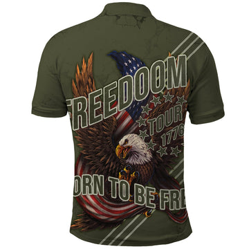 USA Bald Eagle Freedom Tour 1776 Born To Be Free Polo Shirt Olive Grunge Style LT7