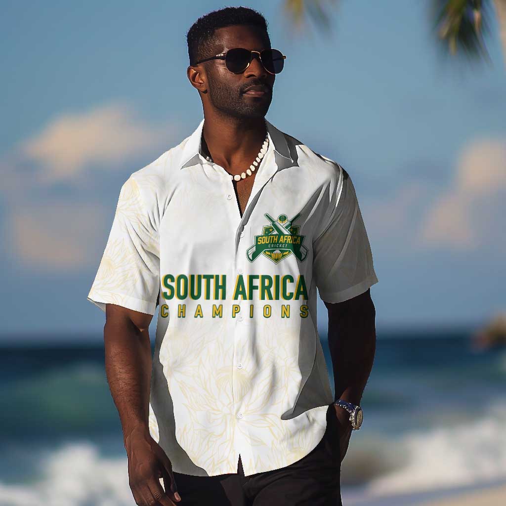 Custom South Africa Cricket Champion Hawaiian Shirt Gold Proteas - All White LT7