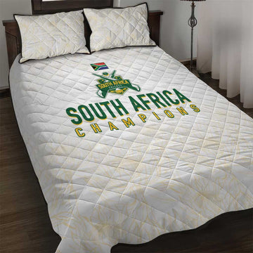 South Africa Cricket Champion Quilt Bed Set Gold Proteas - All White LT7