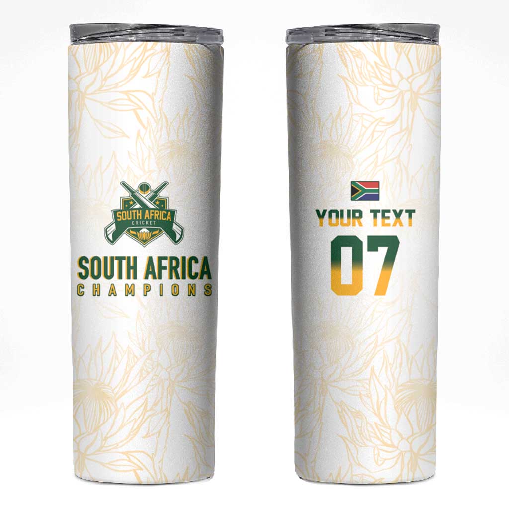 Custom South Africa Cricket Champion Skinny Tumbler Gold Proteas - All White LT7