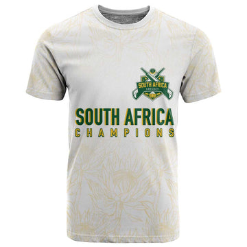 Custom South Africa Cricket Champion T shirt Gold Proteas - All White LT7