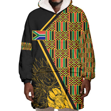 Personalised South African Heritage Day Wearable Blanket Hoodie Kente Ethnic Patterns Mix Protea LT7