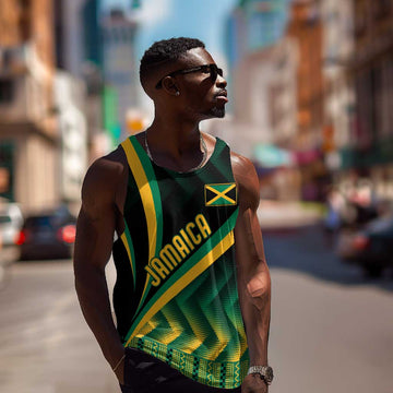 Personalised Jamaica Men Tank Top Kente Pattern Basic - Black LT7