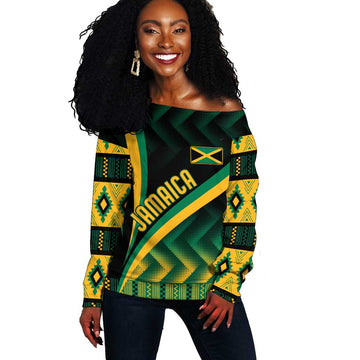 Personalised Jamaica Off Shoulder Sweater Kente Pattern Basic - Black LT7