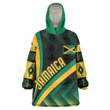 Personalised Jamaica Wearable Blanket Hoodie Kente Pattern Basic - Black LT7