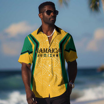 Afro-Jamaica Custom Hawaiian Shirt Golden Ethnic Motifs LT7