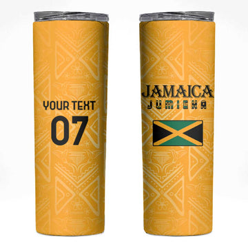 Afro-Jamaica Custom Skinny Tumbler Golden Ethnic Motifs LT7