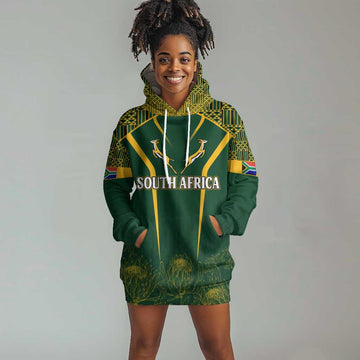 Personalised South African Heritage Day Hoodie Dress Kente Ethnic Patterns Mix Springboks LT7