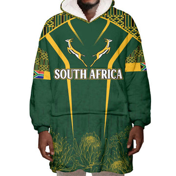 Personalised South African Heritage Day Wearable Blanket Hoodie Kente Ethnic Patterns Mix Springboks LT7