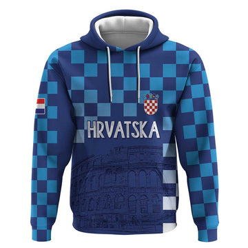 Croatia Football 2025 Custom Hoodie Blue Hrvatska Kockasti - Pula Arena LT7