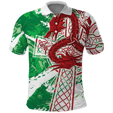 Wales Cymru Am Byth Polo Shirt Celtic Dragon Triskelion LT7