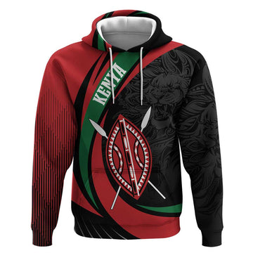 Kenya Mashujaa Day Personalized Hoodie Lion Warrior with Masai Shield LT7