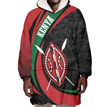 Kenya Personalized Wearable Blanket Hoodie Mashujaa Day Lion Warrior LT7