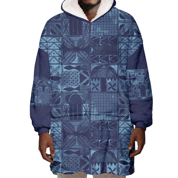 Yoruba Adire Eleko Patterns Wearable Blanket Hoodie Indigo Vintage LT7