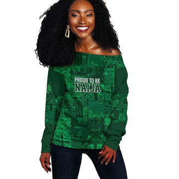 Nigeria Yoruba Adire Patterns Off Shoulder Sweater Proud To Be Naija LT7
