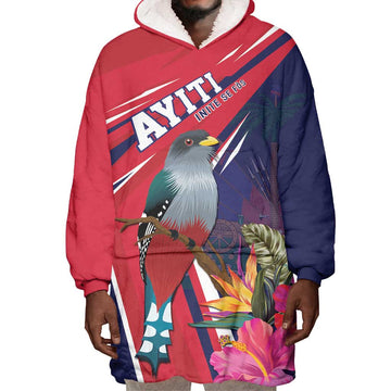 Haiti Personalized Wearable Blanket Hoodie Hispaniolan Trogon Tropical Vibes LT7