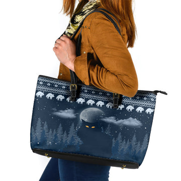Yule Cat Christmas Leather Tote Bag Jolakotturinn Snowy Night LT7