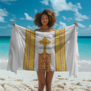 Habesha Motifs Ethiopia Sarong Tilet White Gold LT7