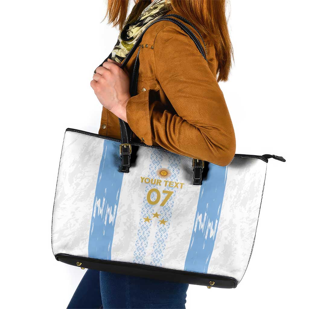 Argentina Football Custom Leather Tote Bag 2024 Albiceleste Grunge LT7