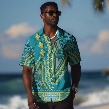 Dashiki Hawaiian Shirt Luxury Afro - Teal LT7