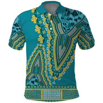 African Dashiki Polo Shirt Luxury Teal LT7