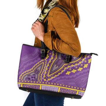 African Dashiki Leather Tote Bag Luxury Violet LT7