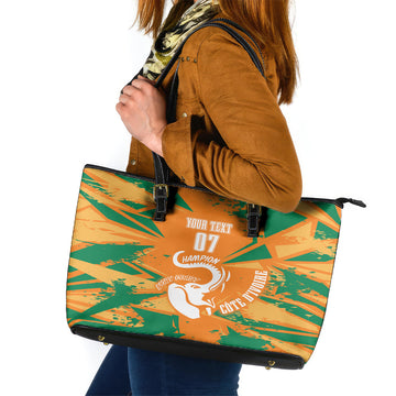 Ivory Coast Football Custom Leather Tote Bag Les Elephants Champions LT7