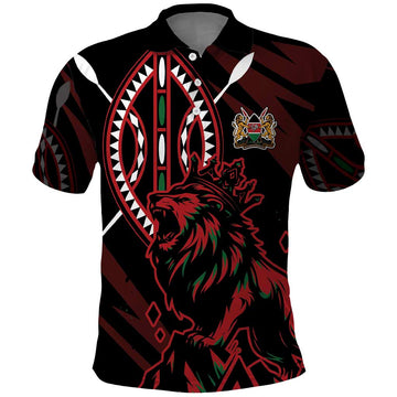 Kenya King Lion Personalized Polo Shirt Stylized Maasai Shield LT7